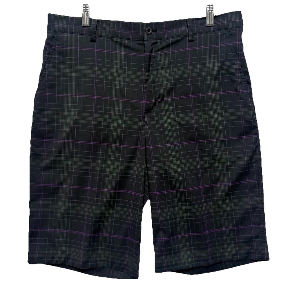 Nike Golf Dri-Fit Plaid Shorts Mens Size 34 Black Purple‎ Stretch Performance